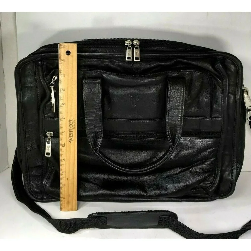 Frye Black Leather Multi Compartment Laptop Briefcase Bag